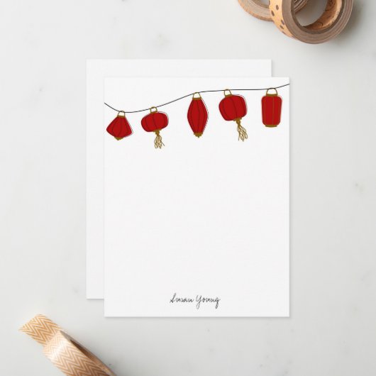 Red Lantern Personal Stationery, 4.25x5.5 Notitiekaartje (Voorkant / Achterkant in situ)