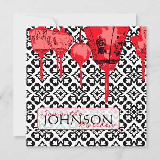Red Lantern Wedding Invite Square Kaart (Voorkant)