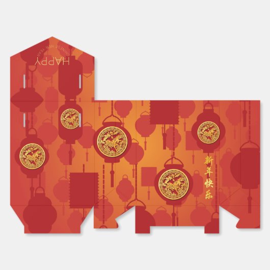 Red Lanterns Chinese Snake New Year TFB Favor Box Bedankdoosjes (Ongevouwen)