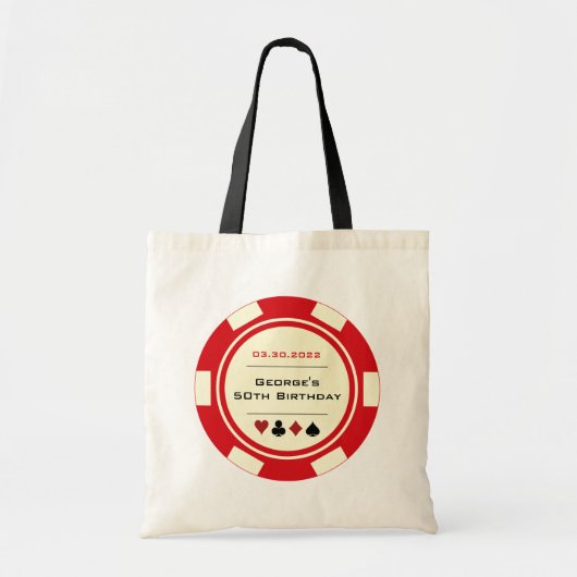 Red Las Vegas Casino Poker Chip Birthday Canvas ta Tote Bag (Voorkant)