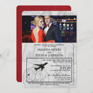 Red Las Vegas Passport Wedding Kaart