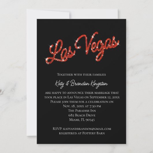 Red Las Vegas Sparkles Post Wedding Invitation Kaart (Voorkant)