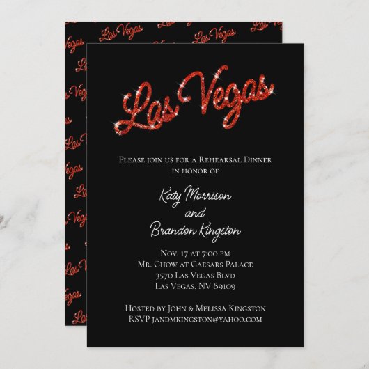 Red Las Vegas Sparkles Rehearsal Dinner Kaart (Voorkant / Achterkant)