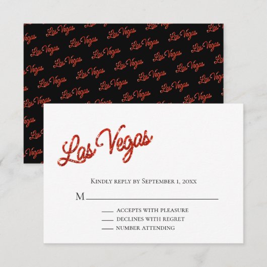 Red Las Vegas Sparkles Wedding RSVP Kaart (Voorkant / Achterkant)