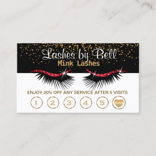 Red Lashes Loyalty Kaarten op zwart en wit (Voorkant)