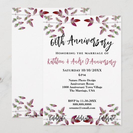 RED LEAF BRANCH FOTO 60TH JUBILEUM INVITATION KAART (Voorkant / Achterkant)