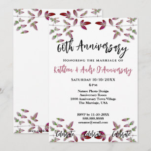 RED LEAF BRANCH FOTO 60TH JUBILEUM INVITATION KAART