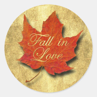 Red Leaf Herfst in Love on Gold Ronde Sticker