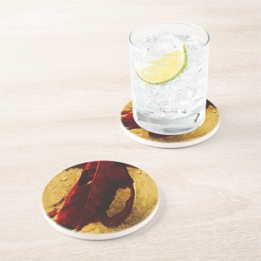 Red Leaf over Abstract persionisme Zandsteen Onderzetter (Zijkant)