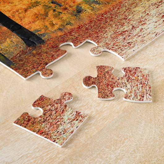 Red Leaf Trees nabij de weg / herfst Legpuzzel (Zijkant)