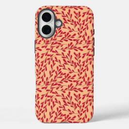  Red Leafy Branches Seamless Pattern iPhone 16 Plus Hoesje