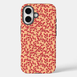  Red Leafy Branches Seamless Pattern iPhone 16 Hoesje