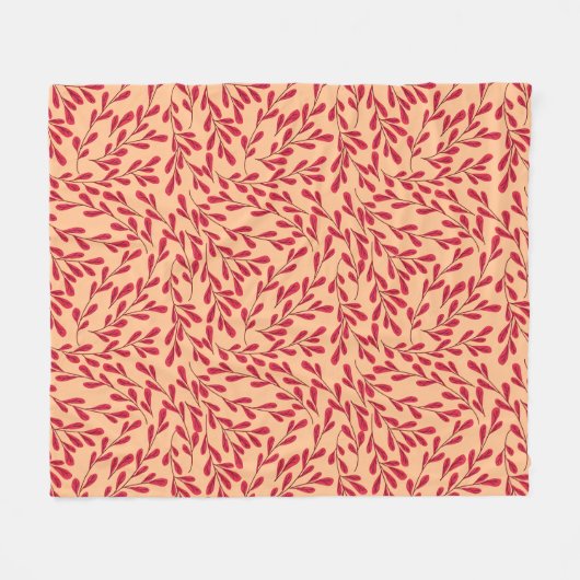  Red Leafy Branches Seamless Pattern Fleece Deken (Voorkant (Horizontaal))