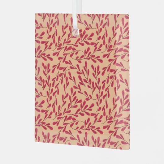  Red Leafy Branches Seamless Pattern Glas Ornament (Voorkant links)