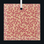 Red Leafy Branches Seamless Pattern Glas Ornament<br><div class="desc">Seamless pattern with red leafy branches on a soft peach background. The design is intricate and organic,  creating a warm,  natural feel.</div>