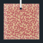 Red Leafy Branches Seamless Pattern Glas Ornament<br><div class="desc">Seamless pattern with red leafy branches on a soft peach background. The design is intricate and organic,  creating a warm,  natural feel.</div>