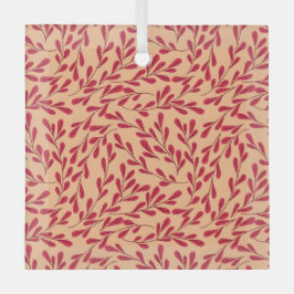  Red Leafy Branches Seamless Pattern Glas Ornament