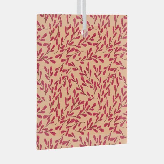  Red Leafy Branches Seamless Pattern Glas Ornament (Voorkant Rechts)