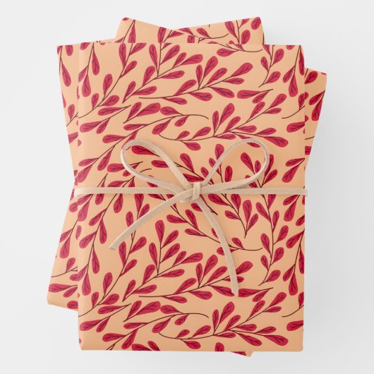  Red Leafy Branches Seamless Pattern Inpakpapier Vel (In situ)