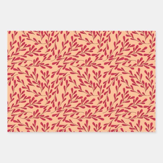  Red Leafy Branches Seamless Pattern Inpakpapier Vel (Voorkant)