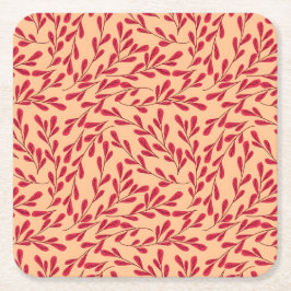  Red Leafy Branches Seamless Pattern Kartonnen Onderzetters