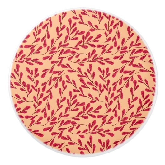  Red Leafy Branches Seamless Pattern Keramische Knop (Voorkant)