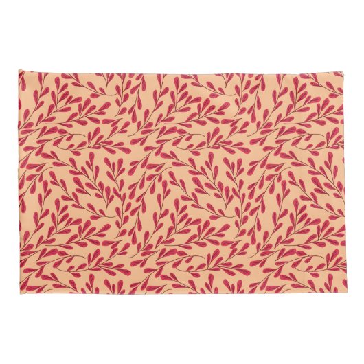  Red Leafy Branches Seamless Pattern Kussensloop (Achterkant-Rechts)