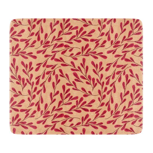  Red Leafy Branches Seamless Pattern Snijplank (Voorkant)