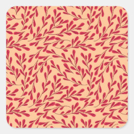  Red Leafy Branches Seamless Pattern Vierkante Sticker