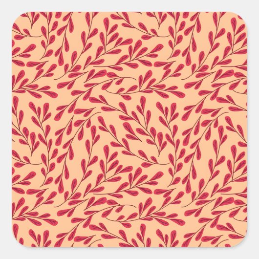  Red Leafy Branches Seamless Pattern Vierkante Sticker (Voorkant)
