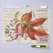 Red Leaves Berries Botanische Franse Script Craft Tissuepapier (Craft)