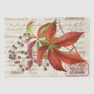 Red Leaves Berries Botanische Franse Script Craft Tissuepapier