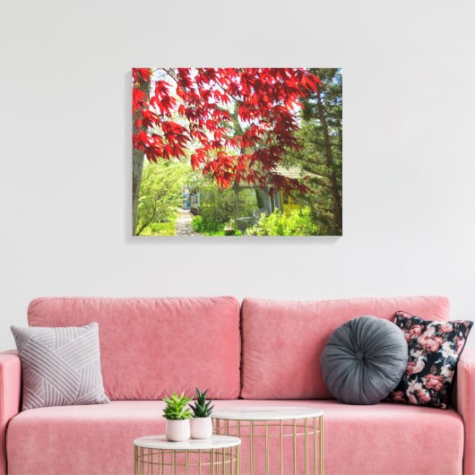 Red Leaves en Walkway - Martha's Vineyard Canvas Afdruk (Insitu (Woonkamer))