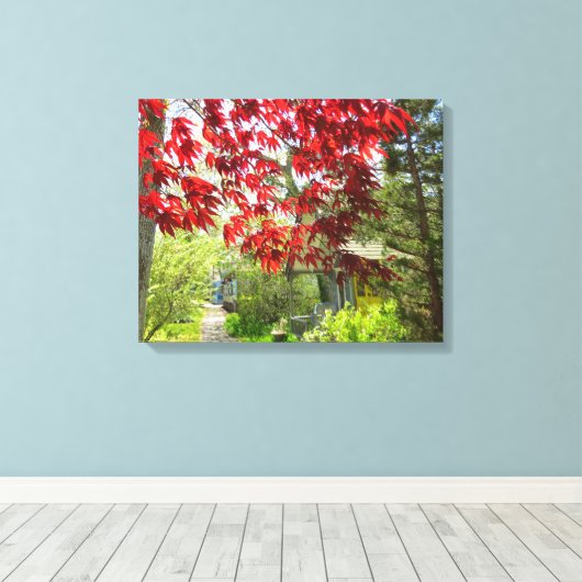 Red Leaves en Walkway - Martha's Vineyard Canvas Afdruk (Insitu (Houten vloer))