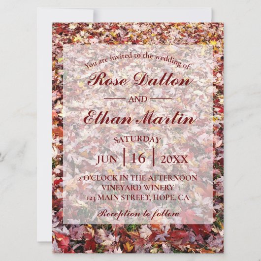 Red Leaves Rustic Autumn Wedding Invitations Kaart (Voorkant)