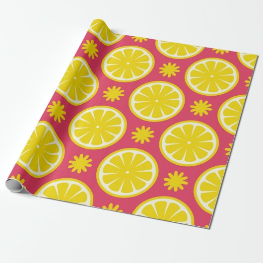 Red Lemon Wrapping Paper Cadeaupapier (Uitgerold)
