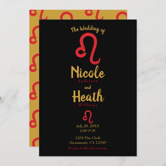 Red LEO Zodiac Astrology June Wedding August Kaart (Voorkant / Achterkant)