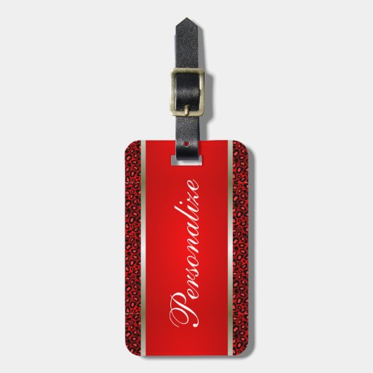 Red Leopard Animal Print | Personaliseren Bagagelabel (Voorkant verticaal)