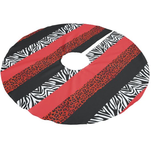 Red Leopard en Zebra Custom Animal Print Kerstboom Rok (Gekanteld)