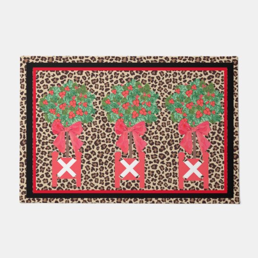 Red Leopard Holly Berry Chinoiserie Deurmat (Voorkant)