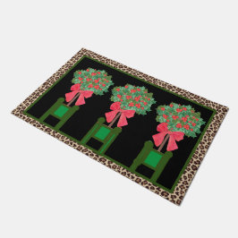 Red Leopard Holly Berry Chinoiserie Doormat Deurmat