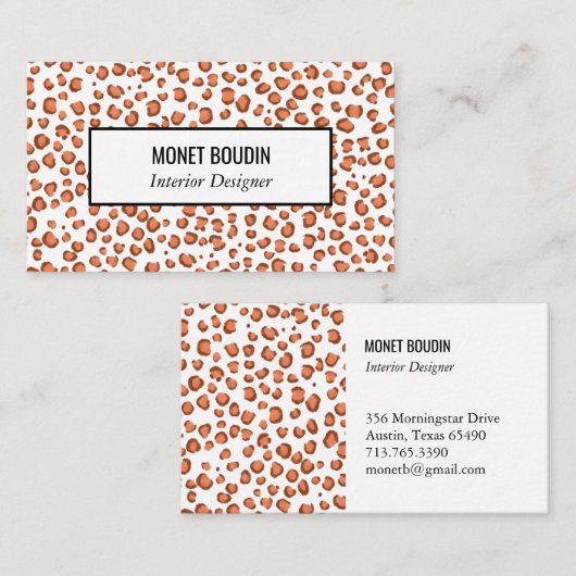 Red Leopard Modern Custom Animal Print Visitekaartje (Voorkant / Achterkant)