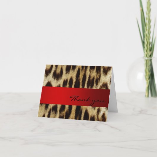 Red Leopard Monogram Stripes Bedankkaart (Voorkant)