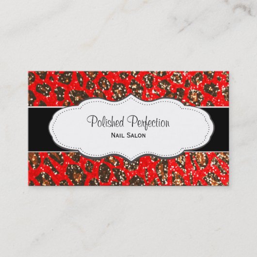 Red Leopard Print Faux Glitter Visitekaartjes (Voorkant)