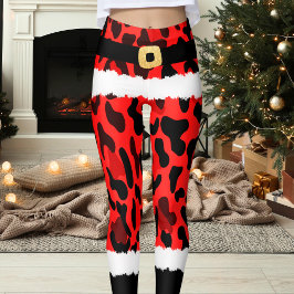 Red Leopard Print Kerstman Kostuum Kerstmis Leggings