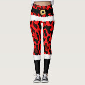 Red Leopard Print Kerstman Kostuum Kerstmis Leggings (Voorkant)