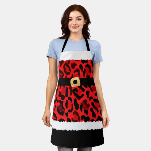 Red Leopard Print Kerstman Kostuum Kerstmis Schort (Gedragen)