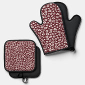 Red Leopard Print Ovenwant & Pannenlap Set (Voorkant / Achterkant)