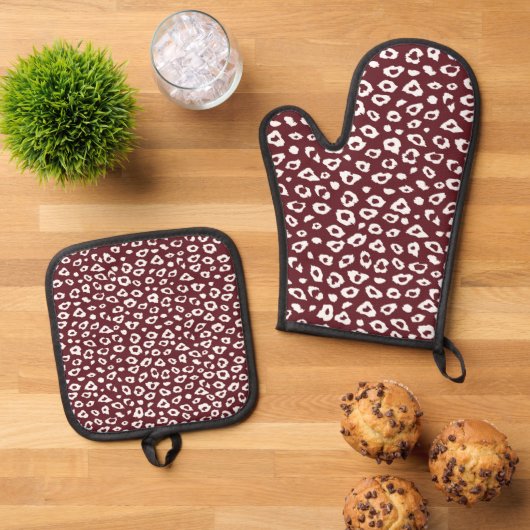 Red Leopard Print Ovenwant & Pannenlap Set (Top down)