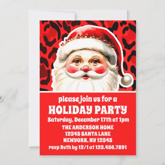 Red Leopard Print Retro Kerstfeest Kaart (Voorkant)